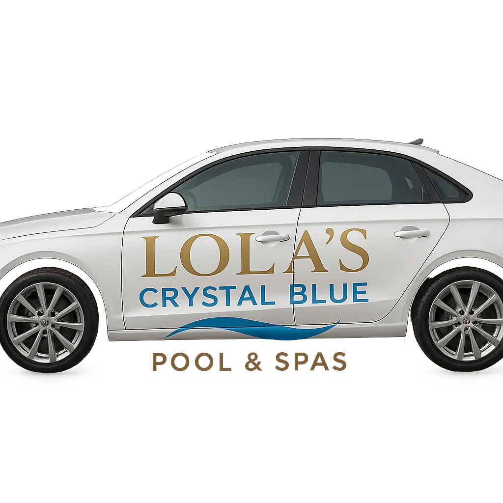 After: Pool & spa logo → branded sedan wrap