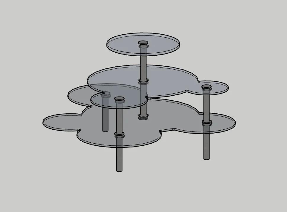 Antes: Modelo 3D de uma mesa de vidro em níveis (enviado por um usuário pagante)
