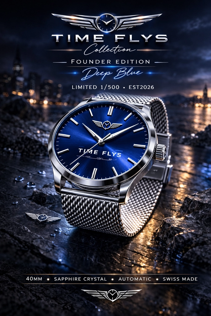 Antes: Póster de lanzamiento de un reloj con correa de malla azul