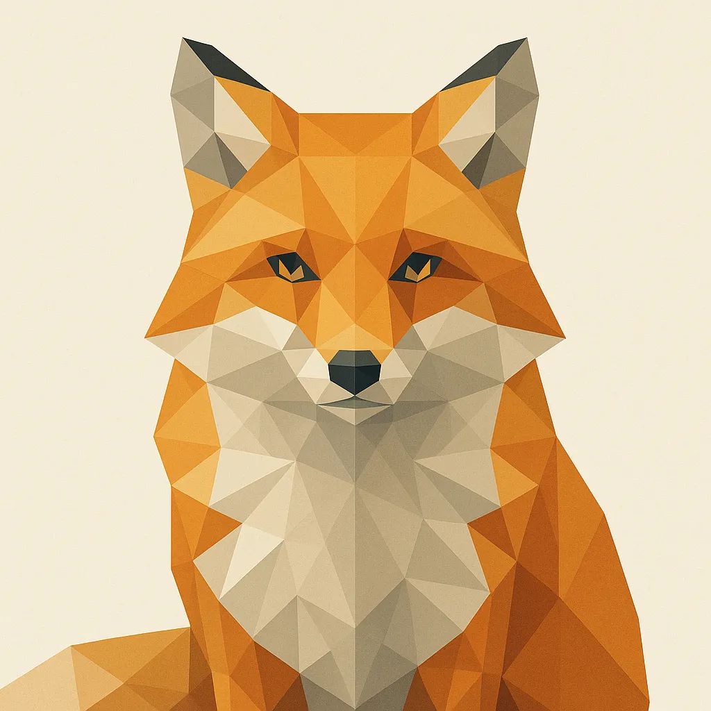 AI generated image: "Geometric low-poly fox art in modern Scandinavian design style. High-quality digital artwork created with AI image generation.