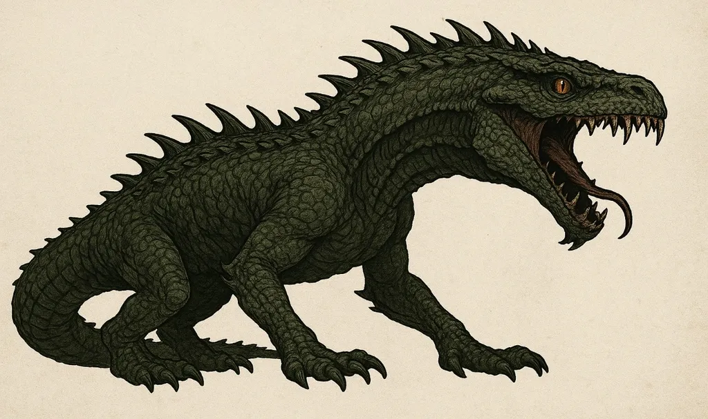 Antes: Dibujo de una criatura tipo cocodrilo sobre papel