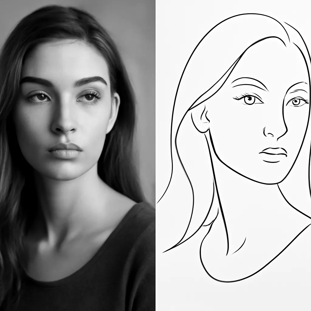 Minimalist line art conversion example