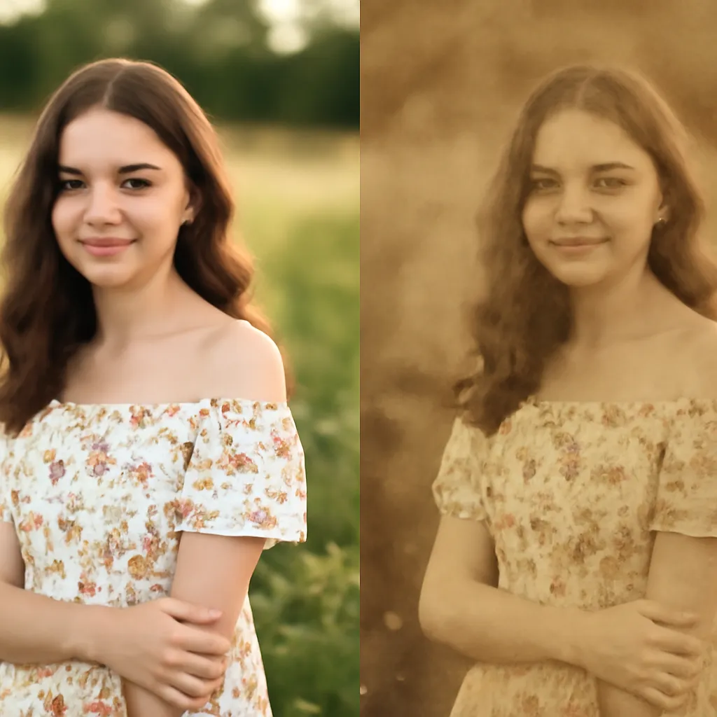 Vintage sepia photograph style conversion example