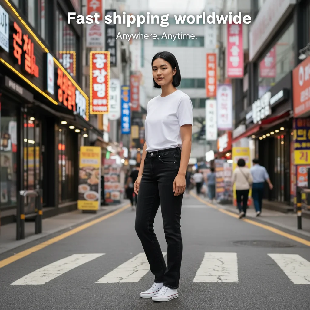 Three-quarter • City street • Mid frame • “Fast shipping worldwide” (top-center)