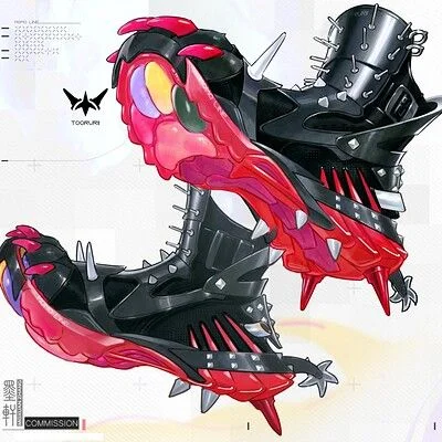 Antes: Prancha de concept art de um tênis com spikes
