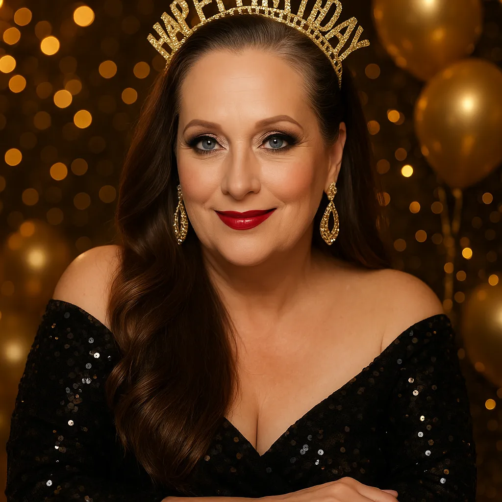 glamorize in 8k the lady in this photo for her birthday party