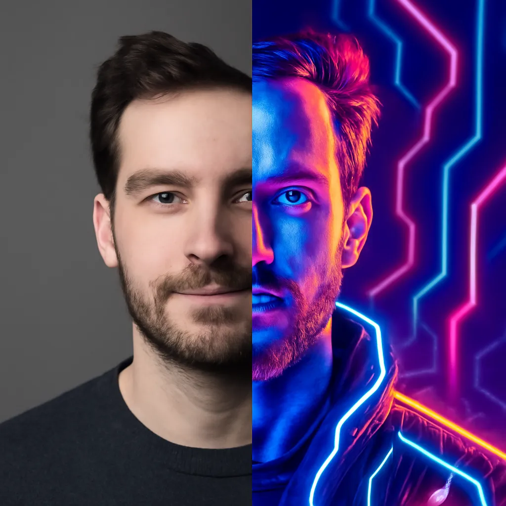 Neon Cyberpunk portrait style art conversion example