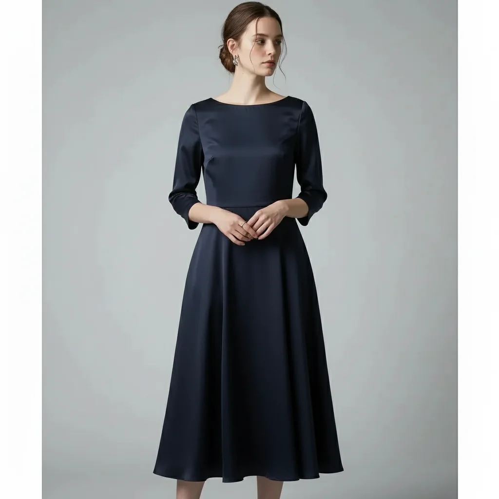 After — satin finish and deeper navy; pose/lighting preserved