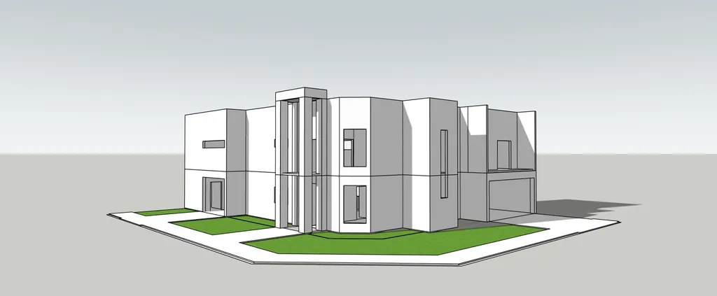 Antes: Modelo de volúmenes blanco sobre un terreno