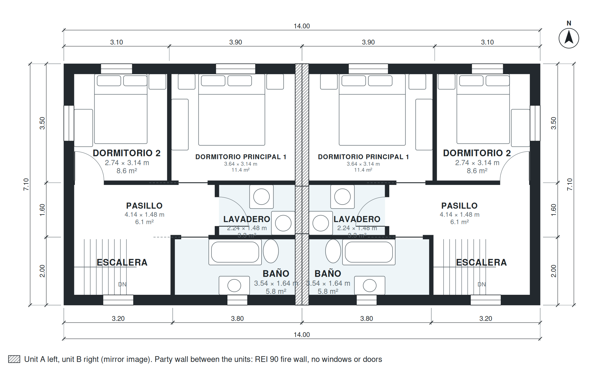 Plano de dúplex de 4 dormitorios 192 m2 de dos plantas (Planta 2)
