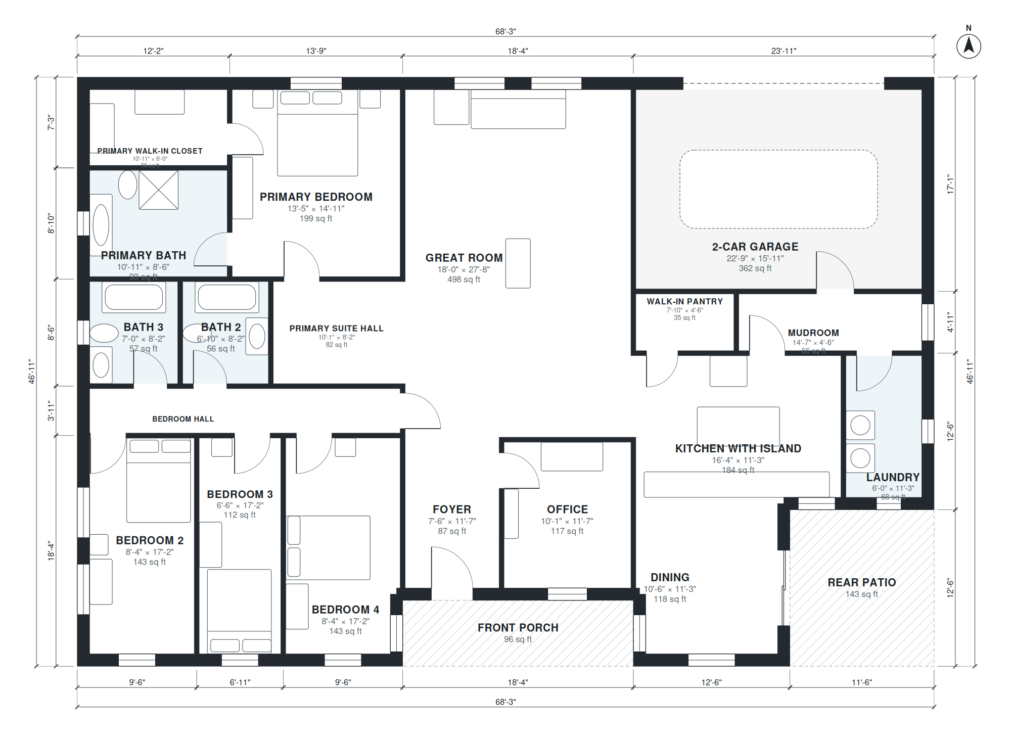 4 bedroom house floor plan with dimensions