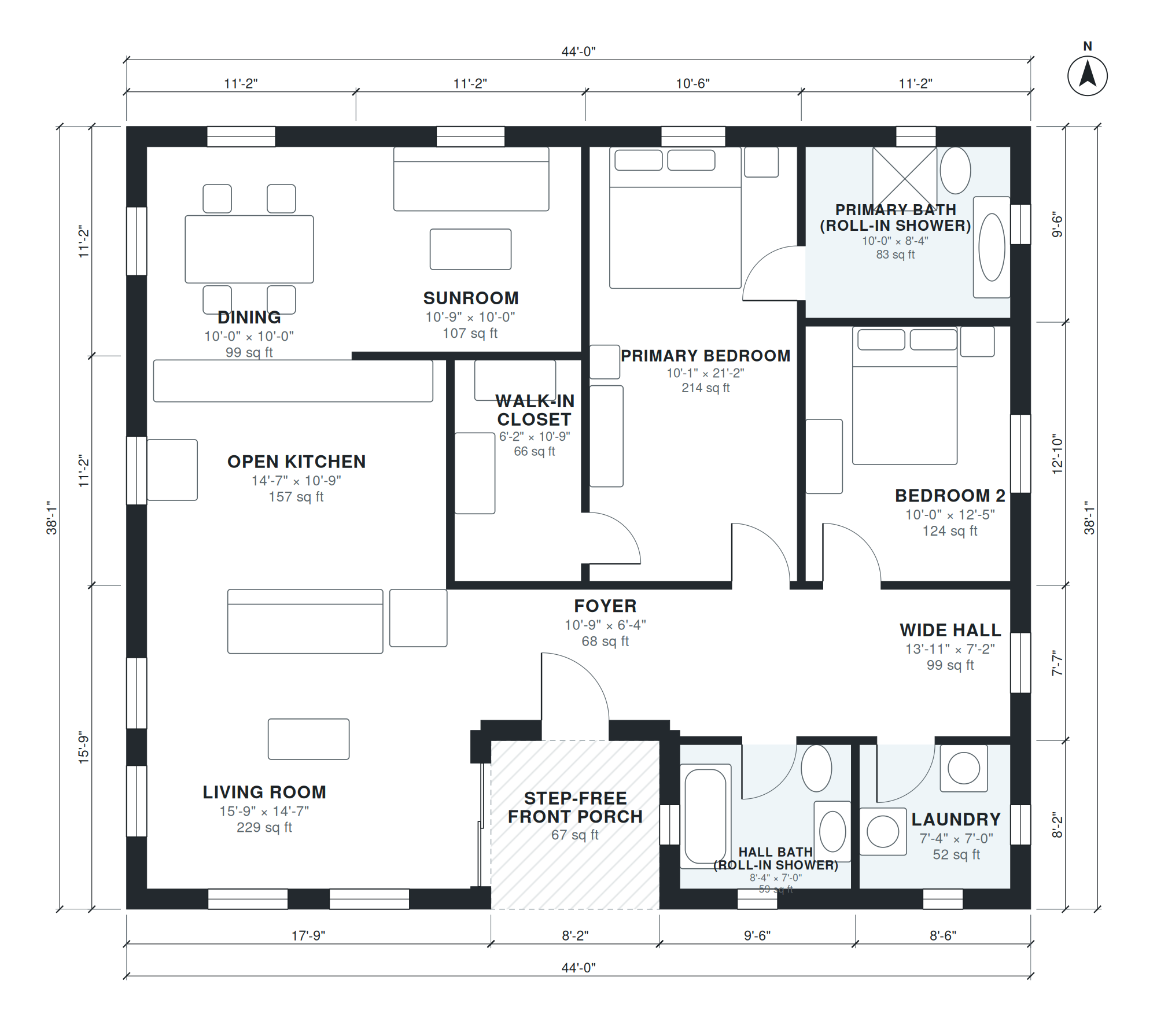 Planta baixa 2 quartos cerca de 149 m², desenhada por IA a partir de uma descrição curta, com nomes e medidas dos ambientes, portas, janelas e cotas gerais