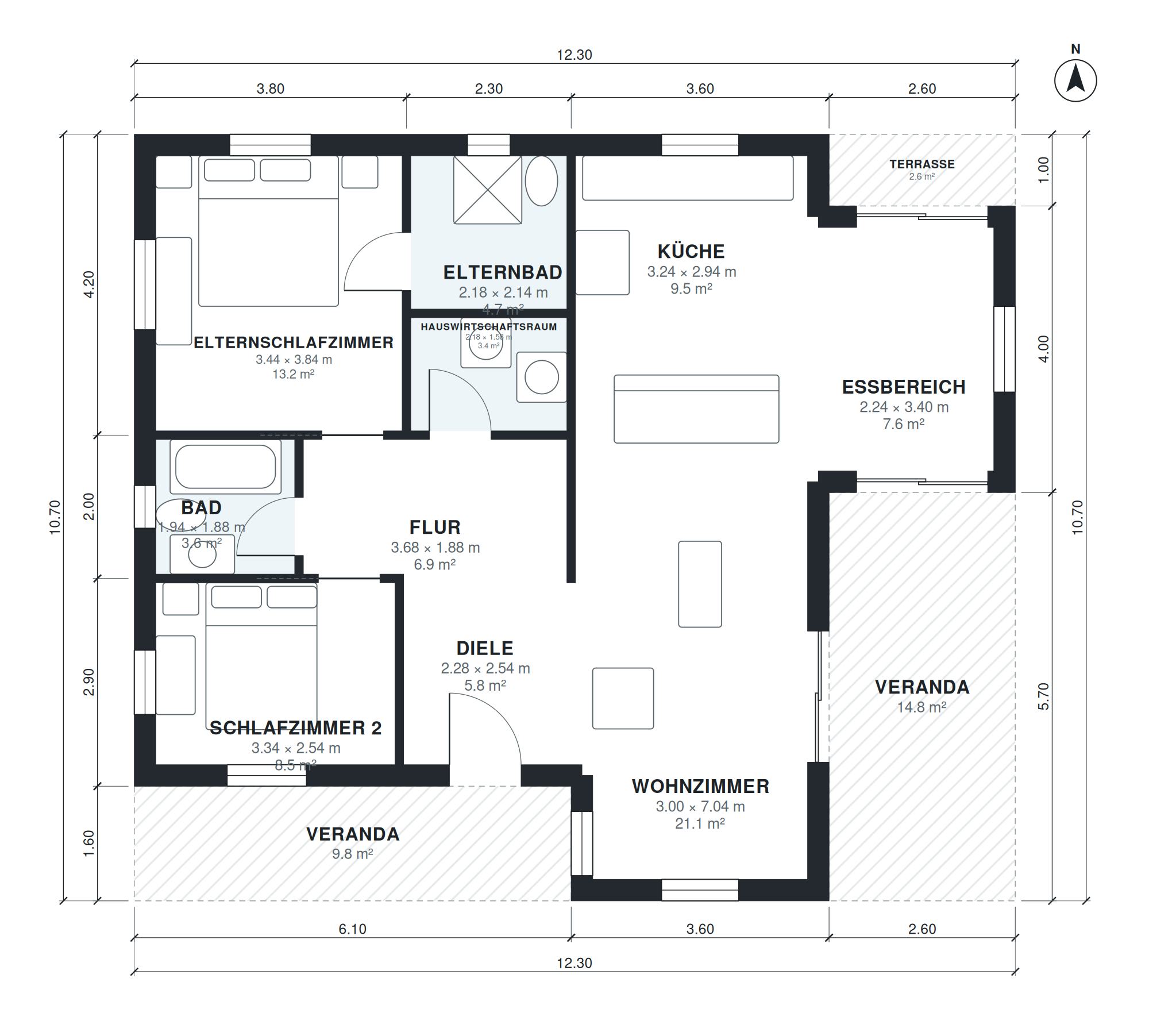 Grundriss kleines Landhaus 3 Zimmer, 104 m²