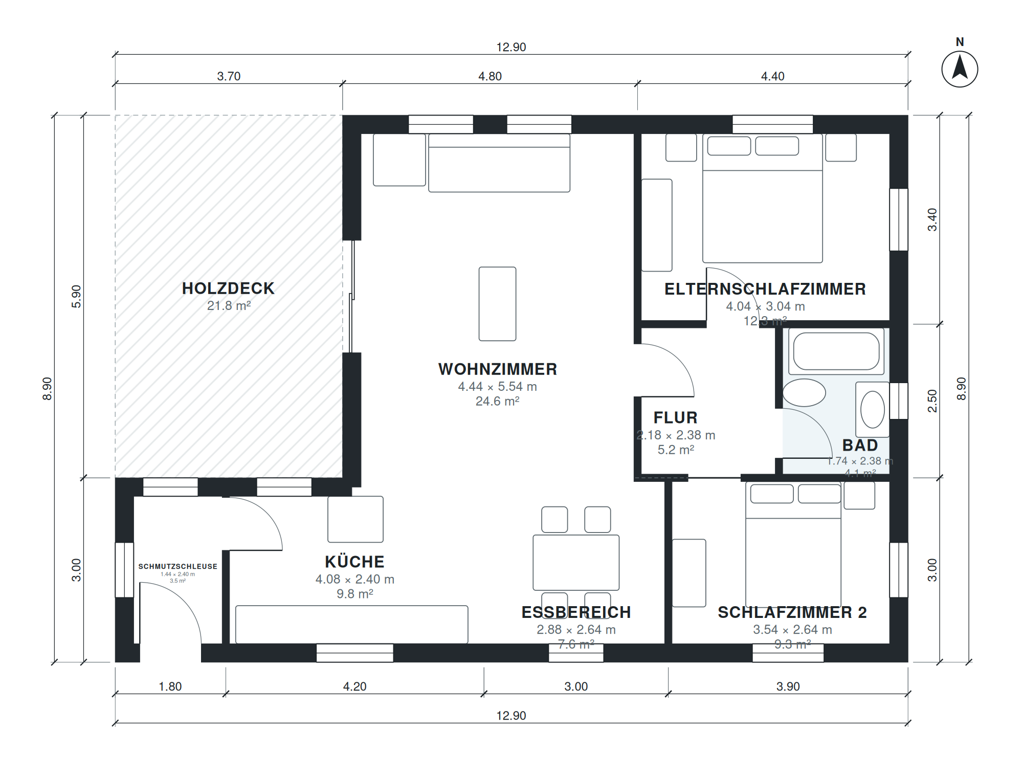 Grundriss Ferienhaus 3 Zimmer, 93 m²