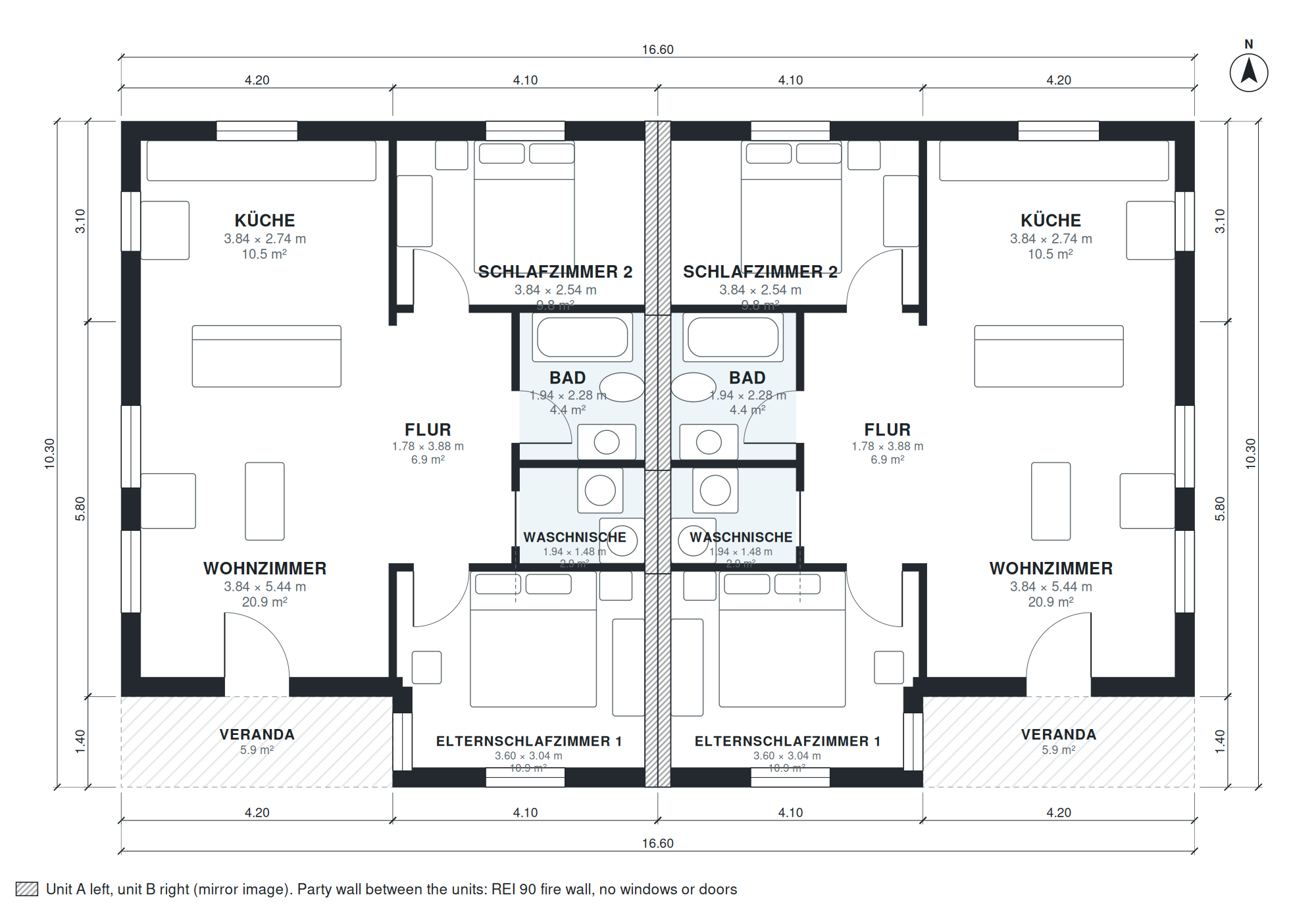 Grundriss Doppelhaus 5 Zimmer, 159 m²