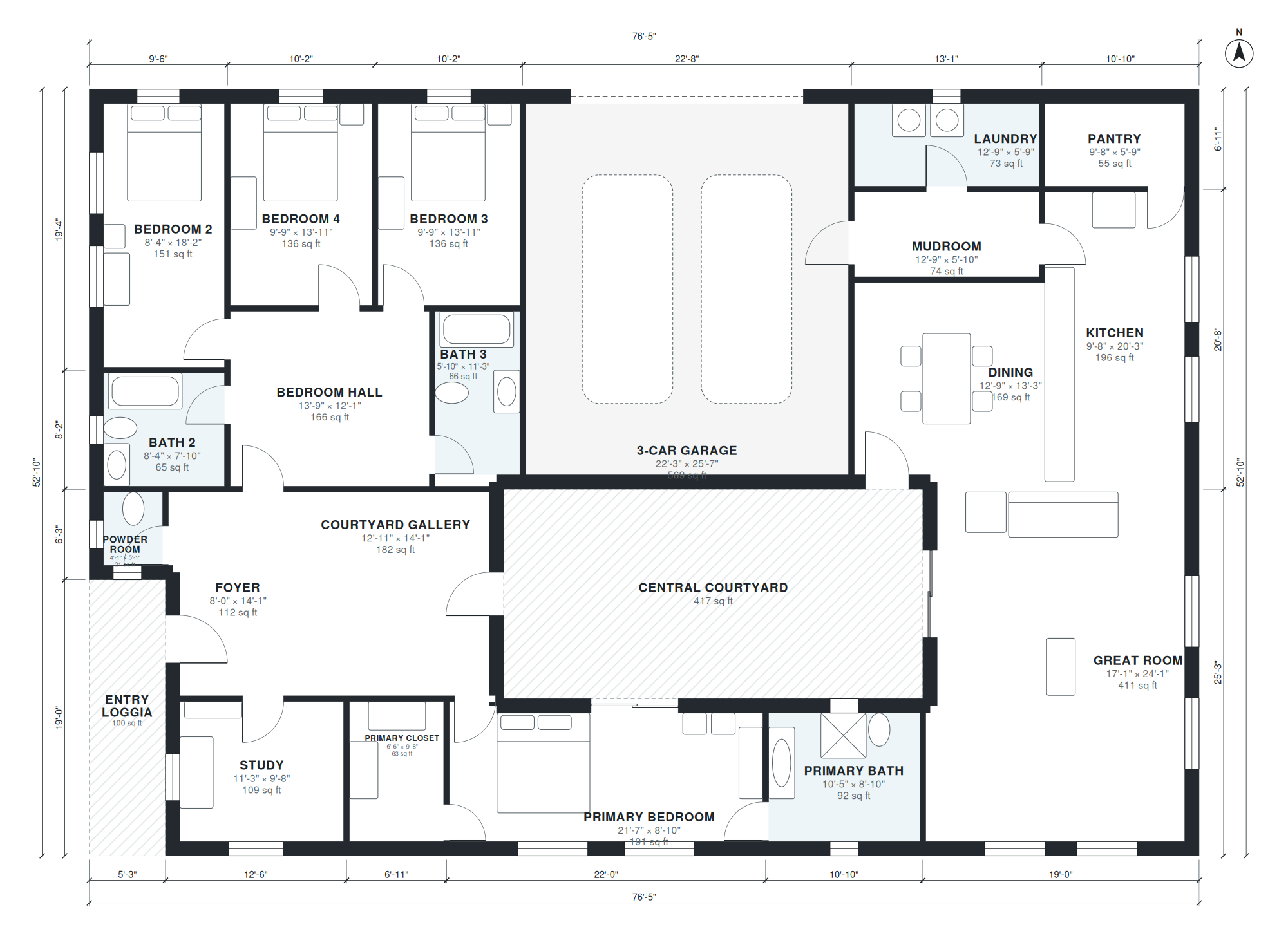 Mediterranean house floor plan with dimensions