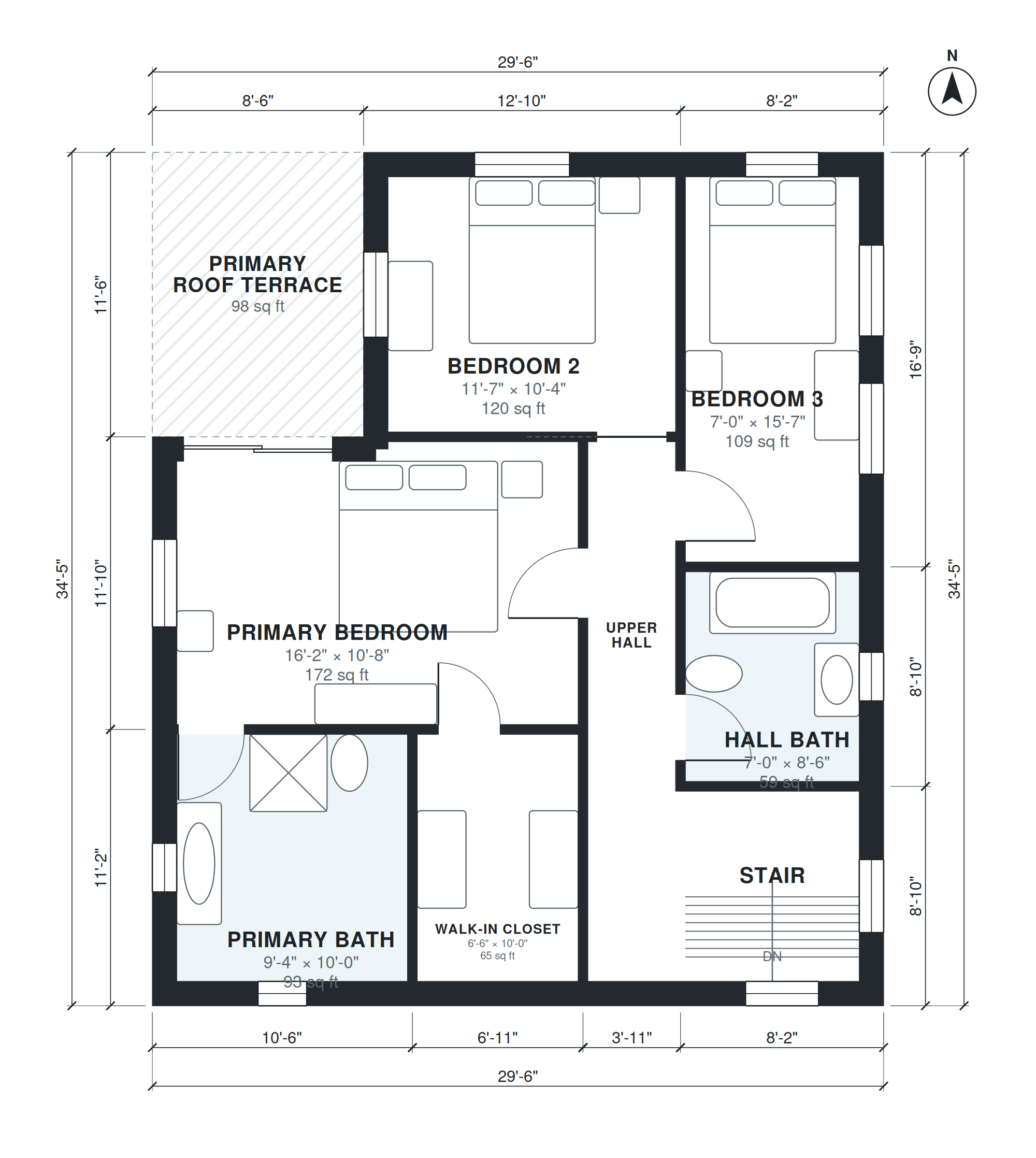 modern split level house plans — dimensioned floor plan, level 3