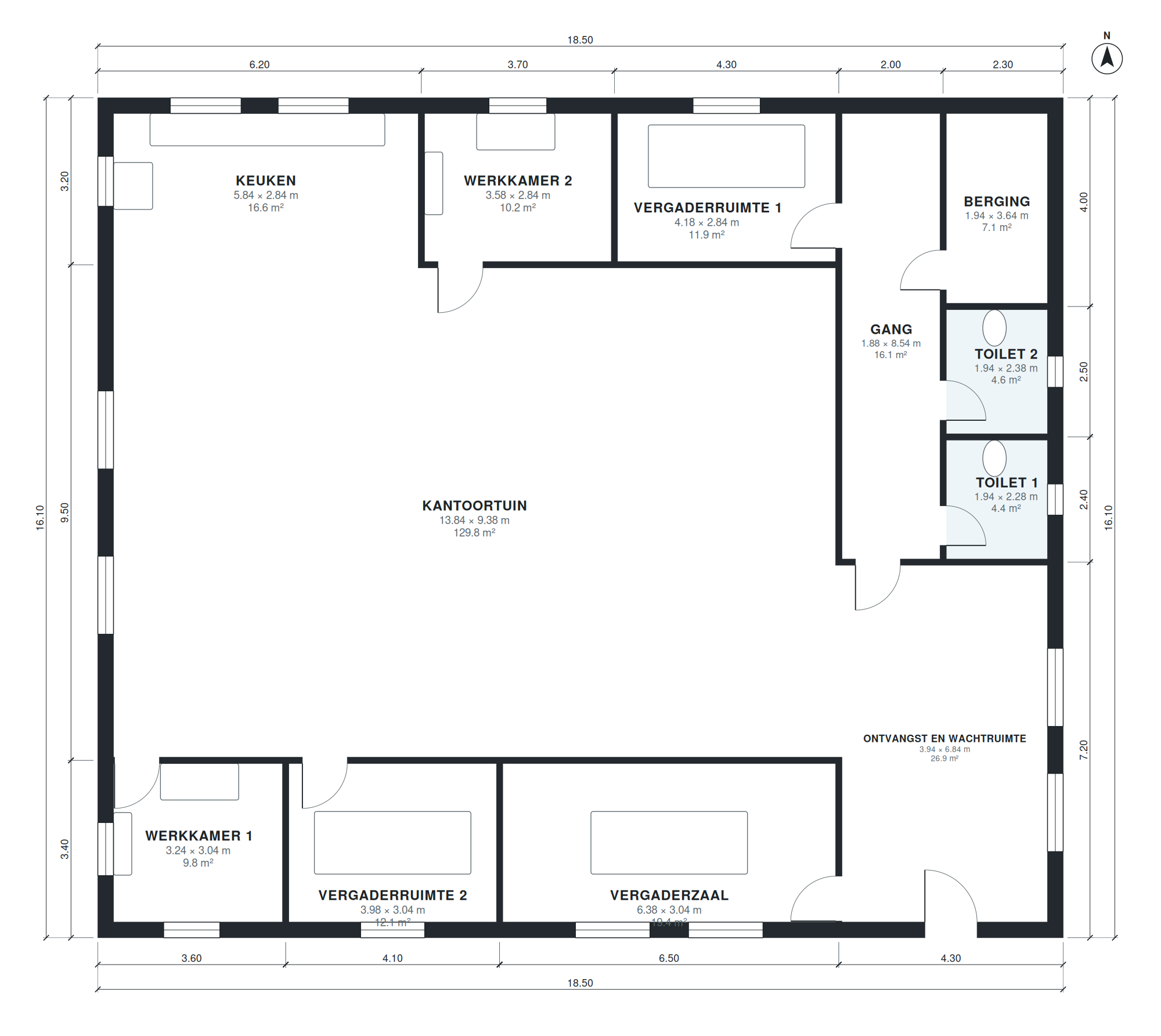 Plattegrond klein kantoor 298 m2