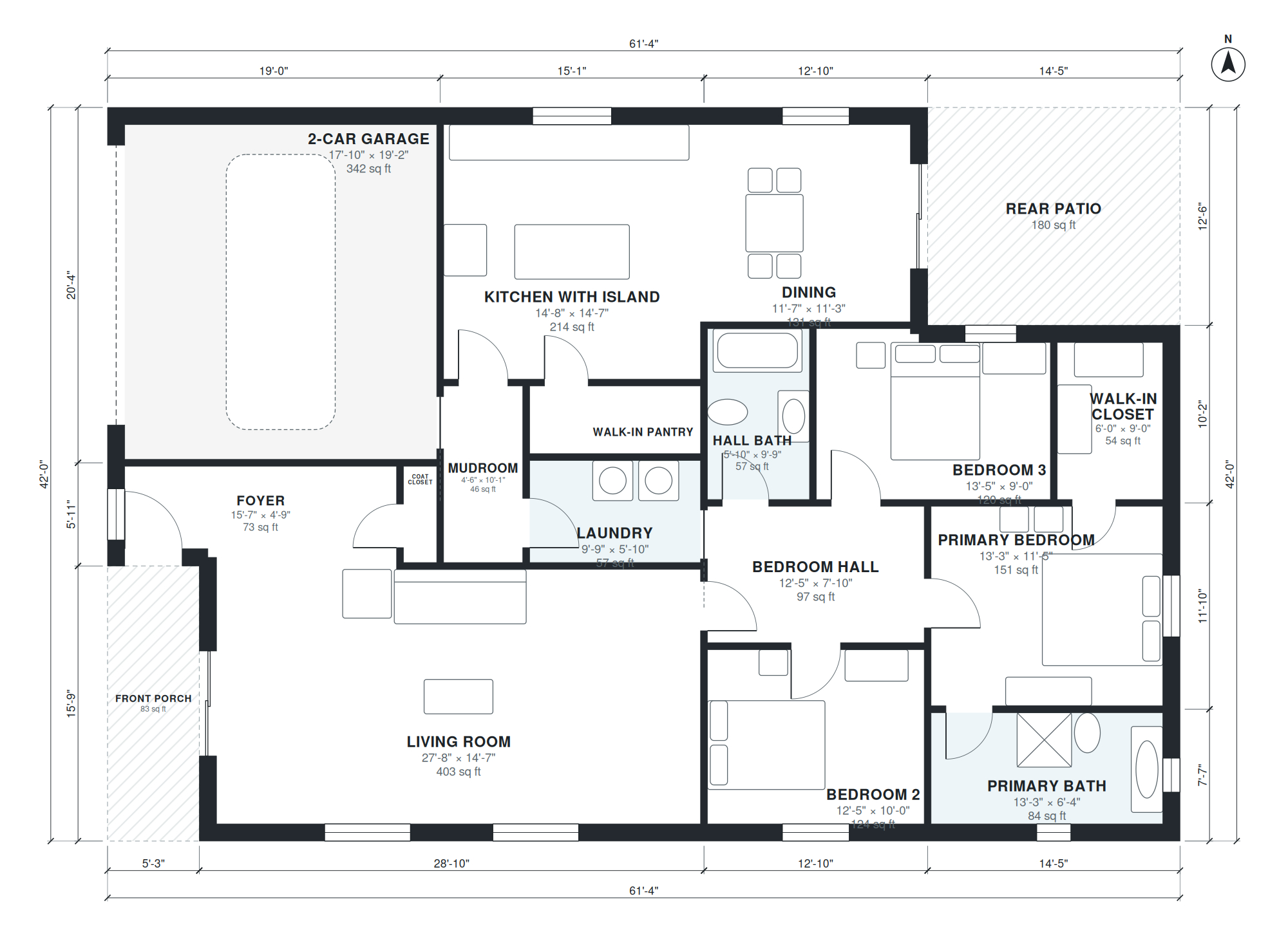 Planta baixa 3 quartos cerca de 179 m², desenhada por IA a partir de uma descrição curta, com nomes e medidas dos ambientes, portas, janelas e cotas gerais