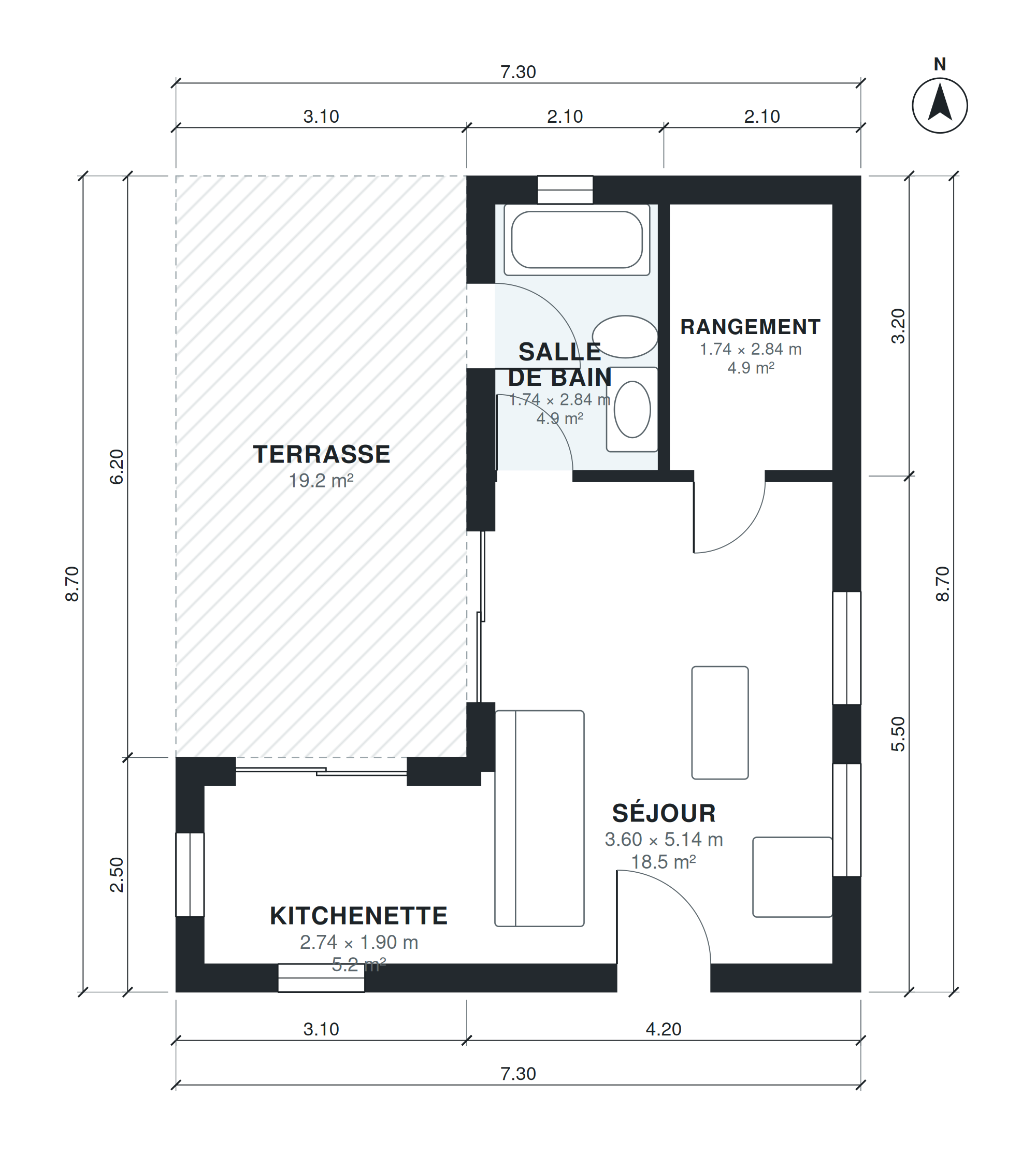 Plan pool house 44 m2 plain-pied
