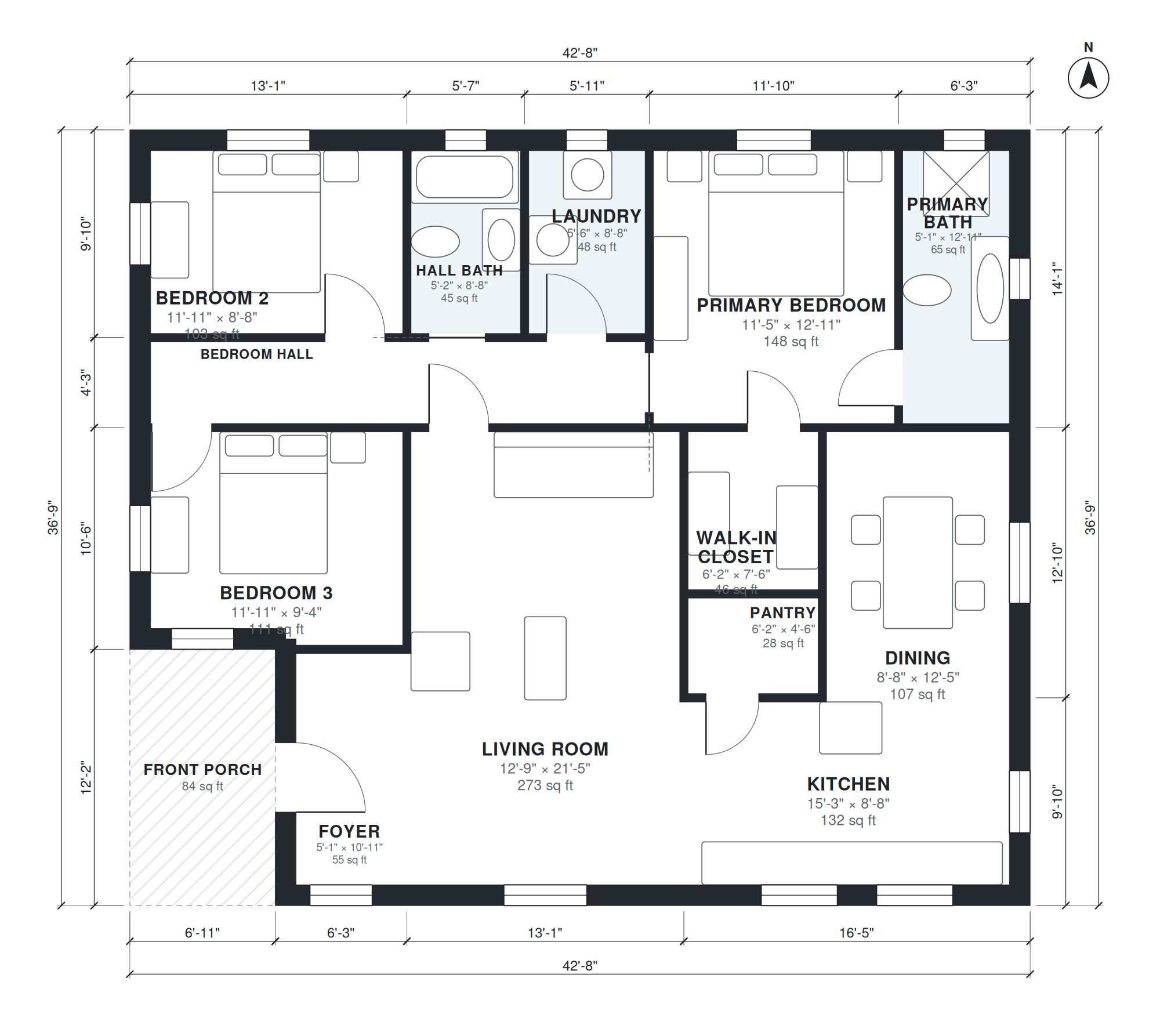 rectangular house plans — dimensioned floor plan