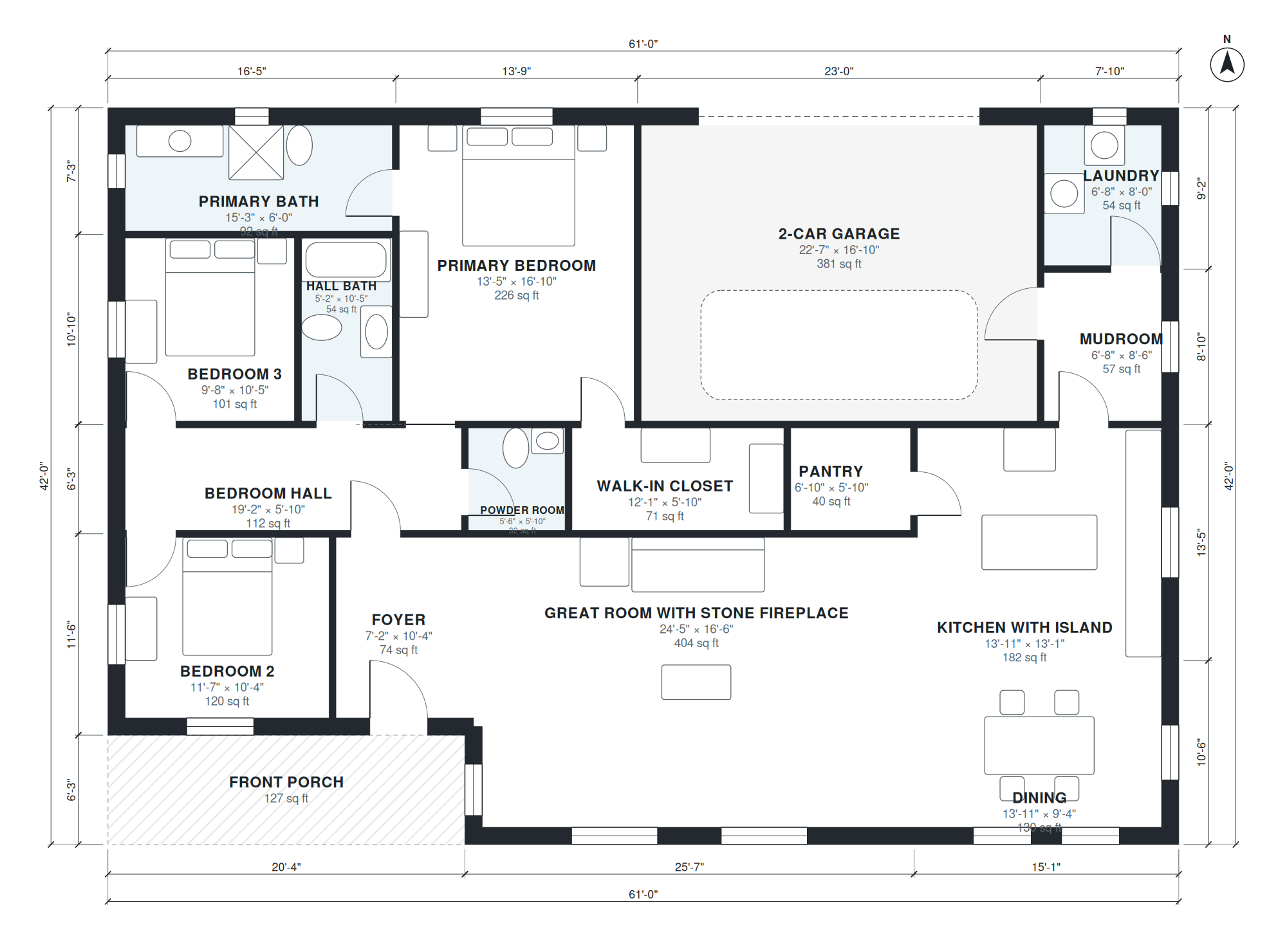 rustic house plans — dimensioned floor plan