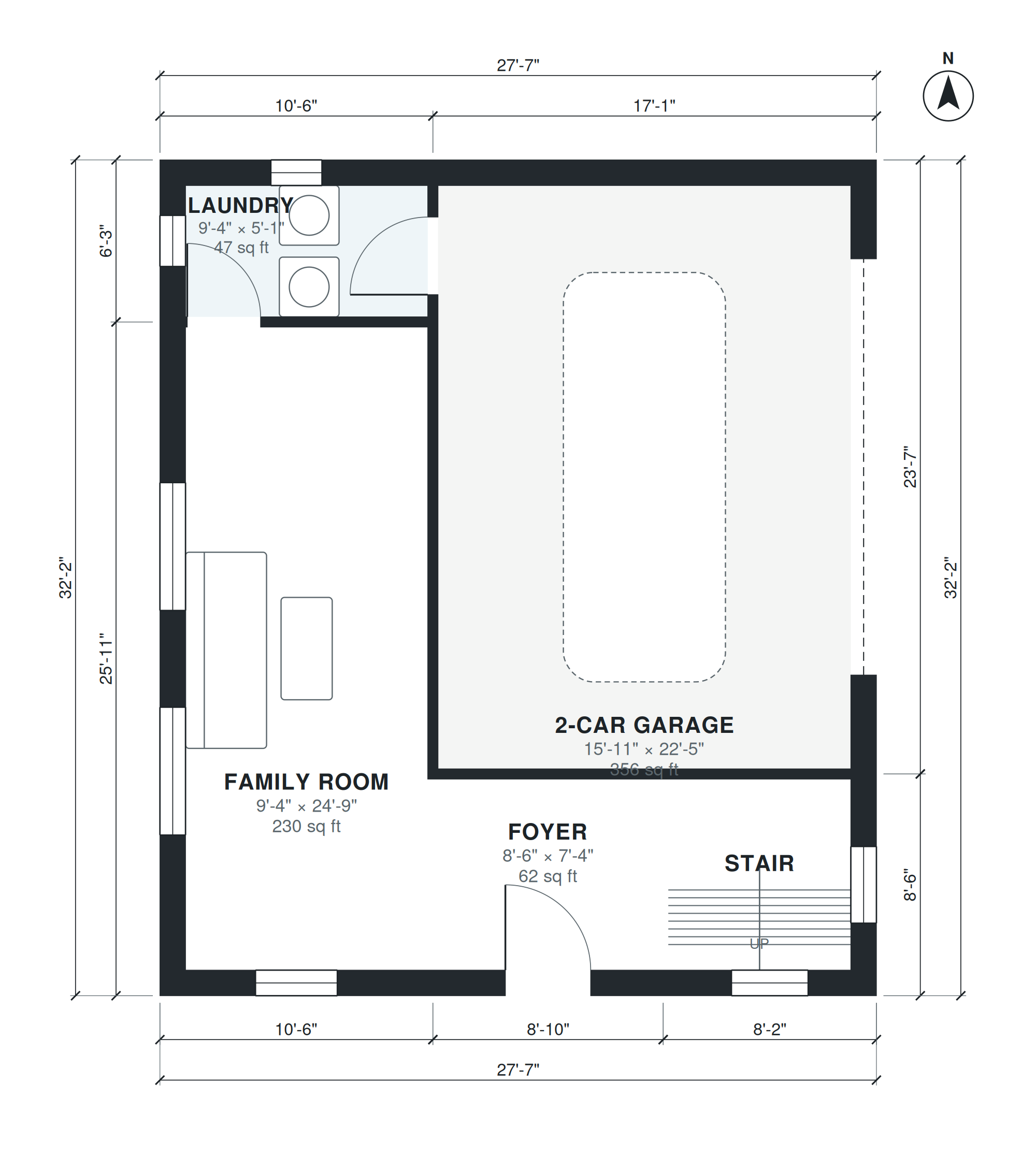 split level house plans — dimensioned floor plan, level 1