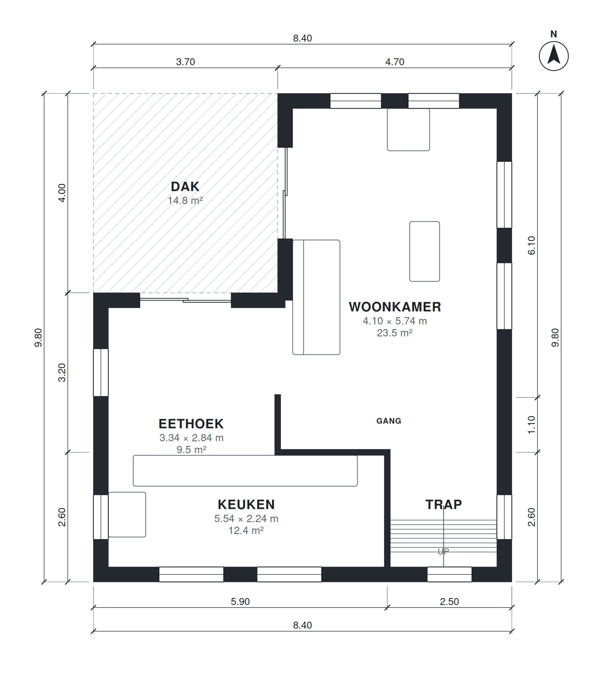 Plattegrond woning 3 slaapkamers 182 m2 met verdieping en garage (Bouwlaag 2)