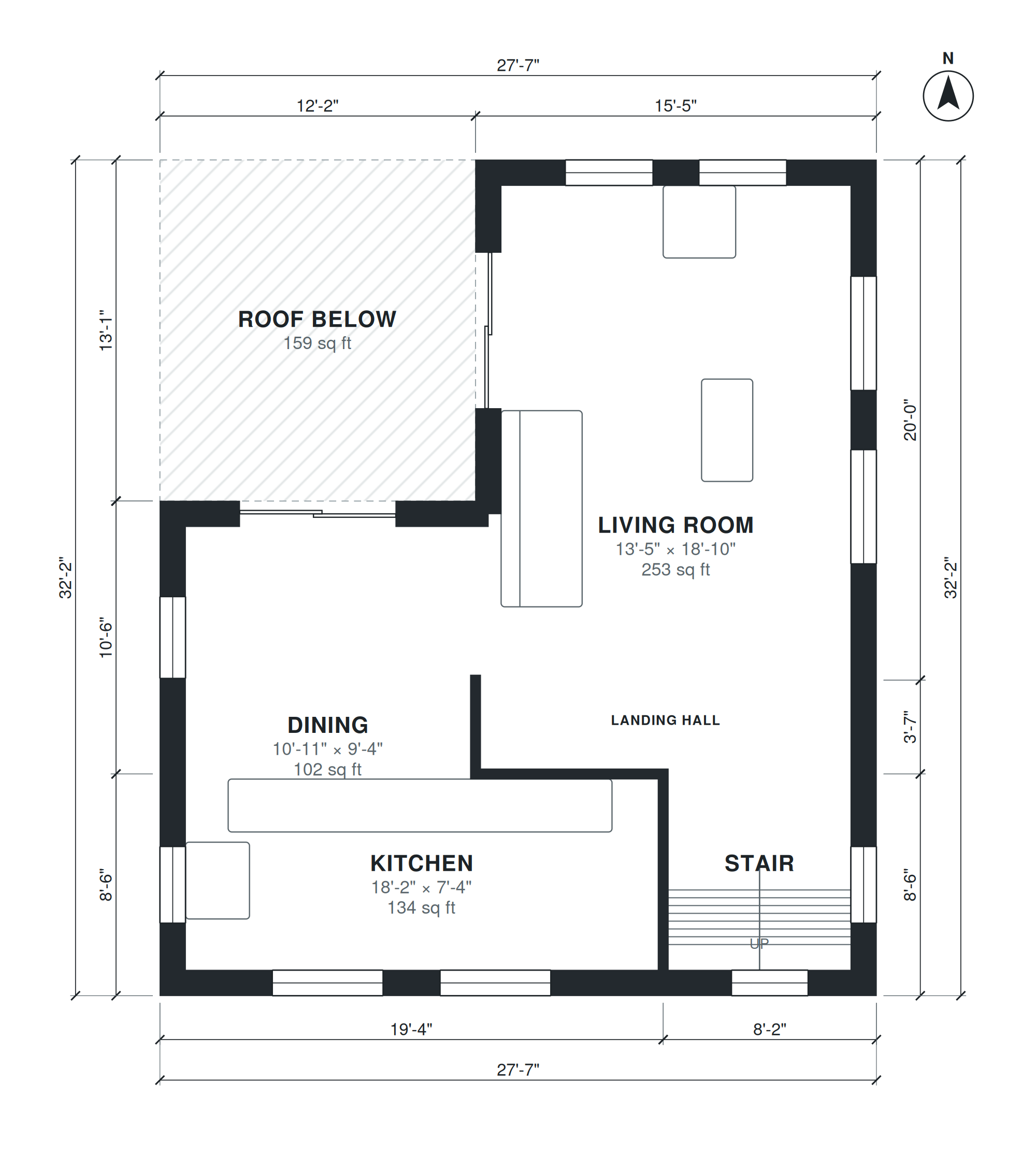 split level house plans — dimensioned floor plan, level 2