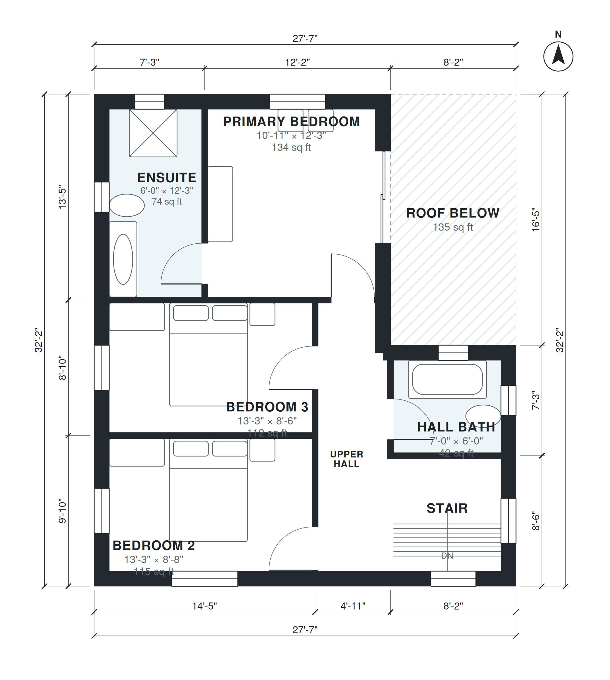 split level house plans — dimensioned floor plan, level 3