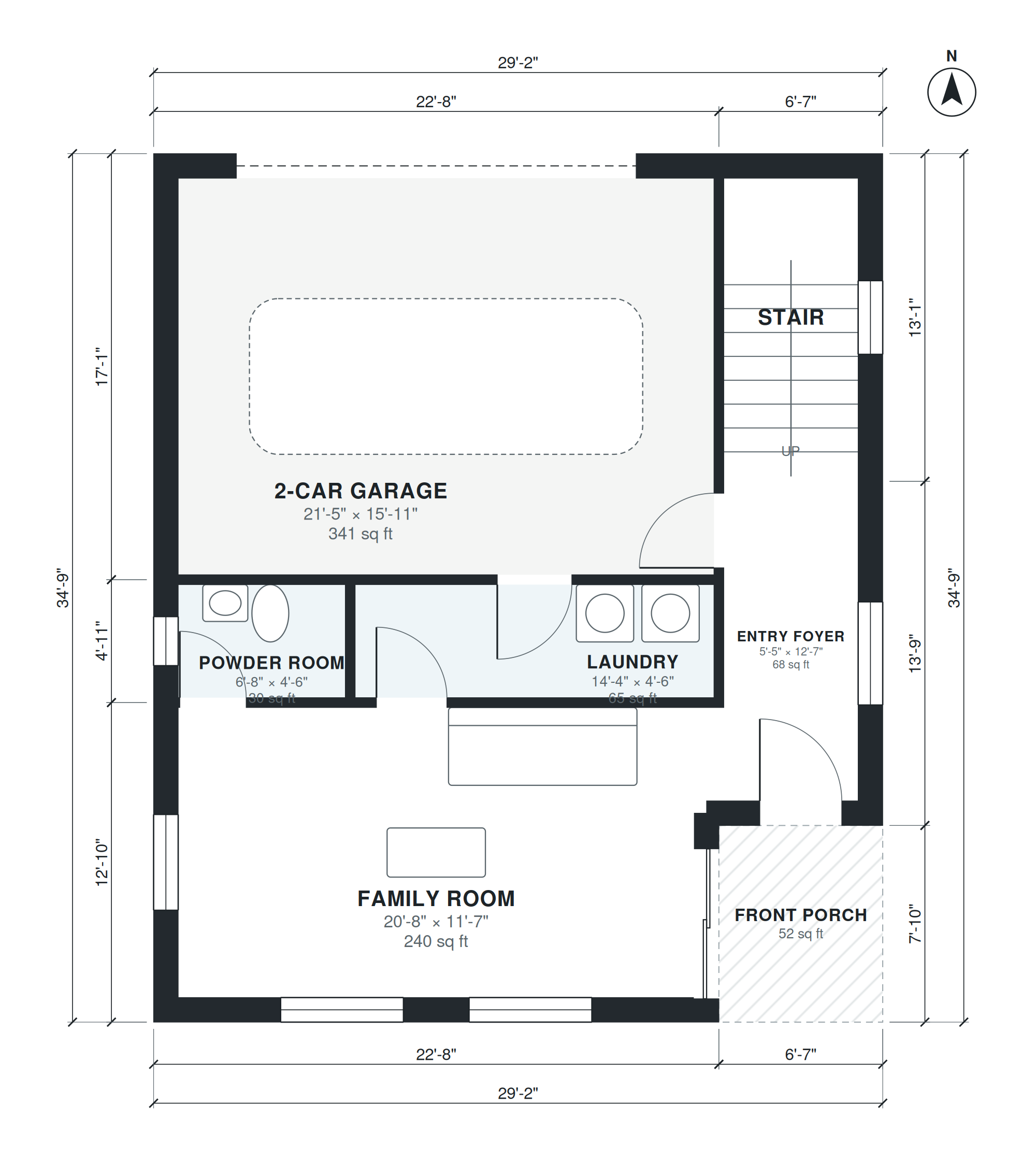 split level ranch house plans — dimensioned floor plan, level 1