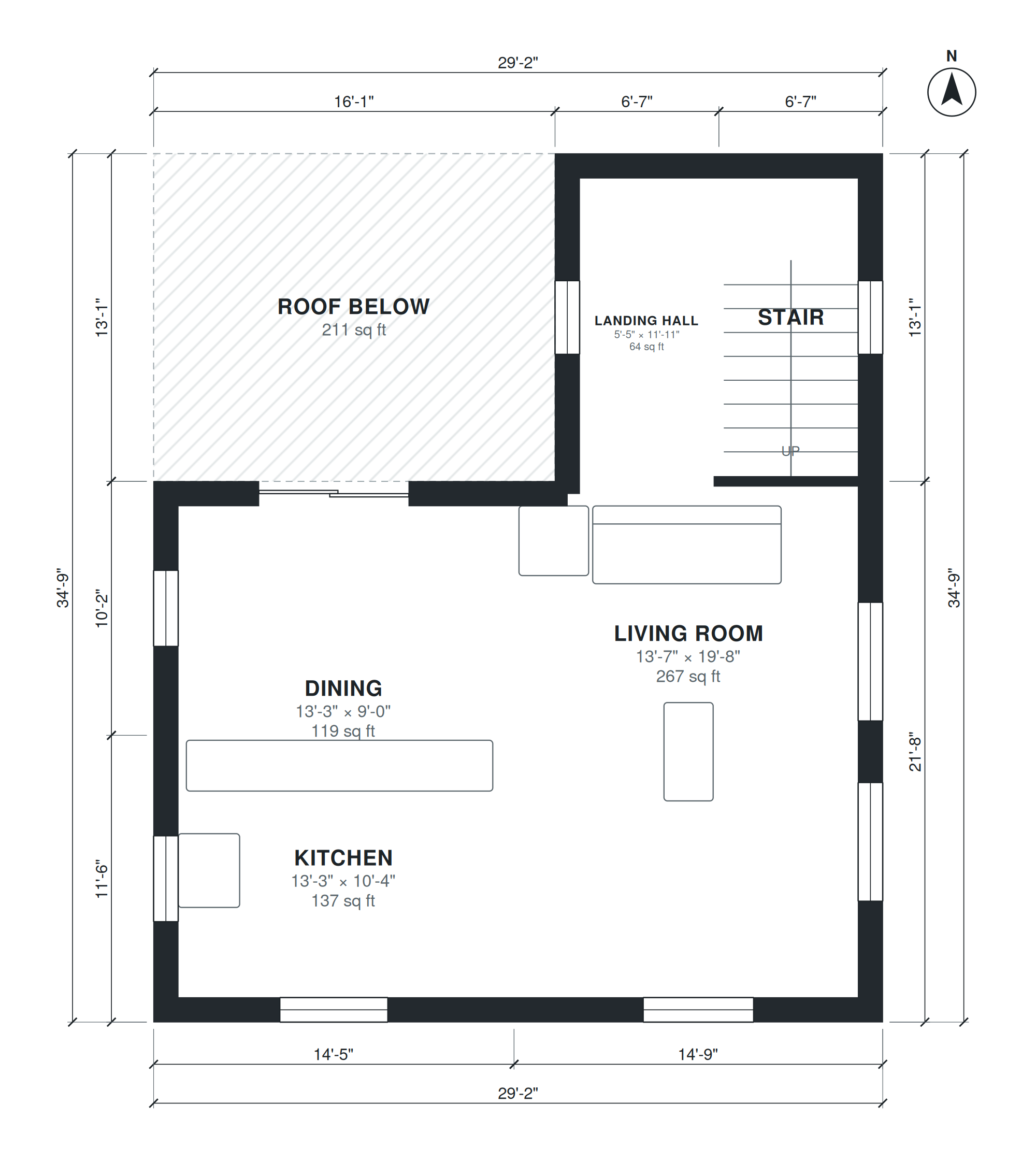 split level ranch house plans — dimensioned floor plan, level 2