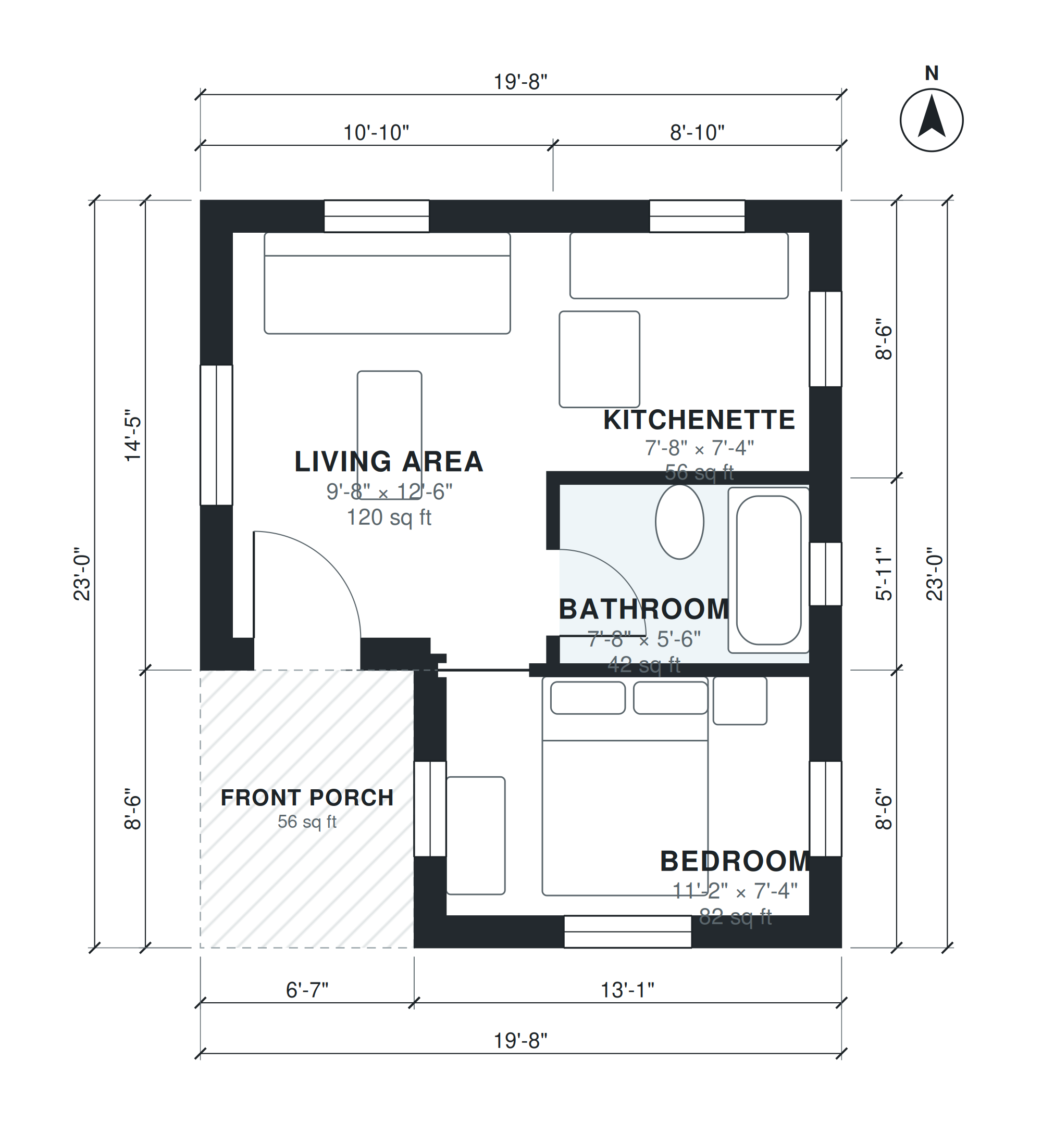 Planta baixa 1 quartos cerca de 37 m², desenhada por IA a partir de uma descrição curta, com nomes e medidas dos ambientes, portas, janelas e cotas gerais