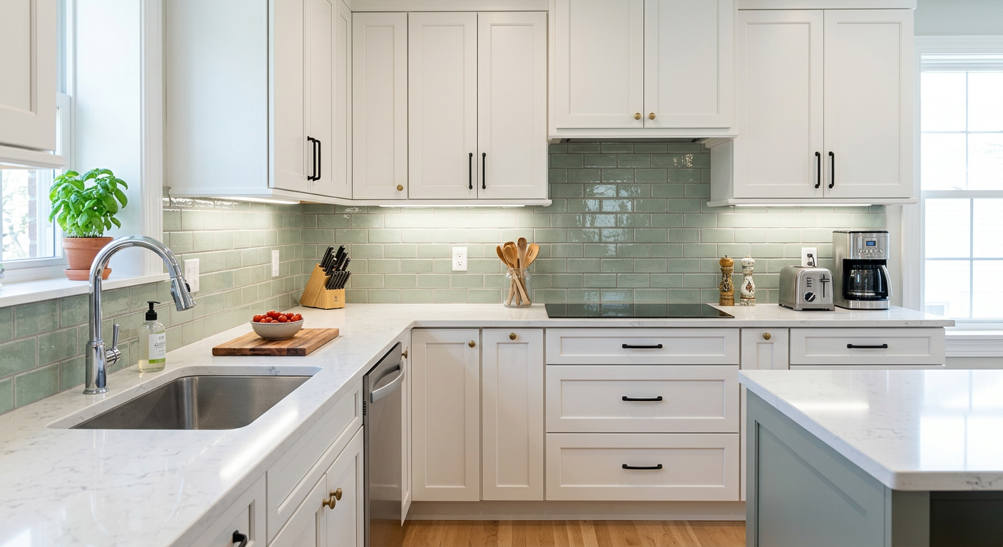 Standard kitchen interior before backsplash renovation