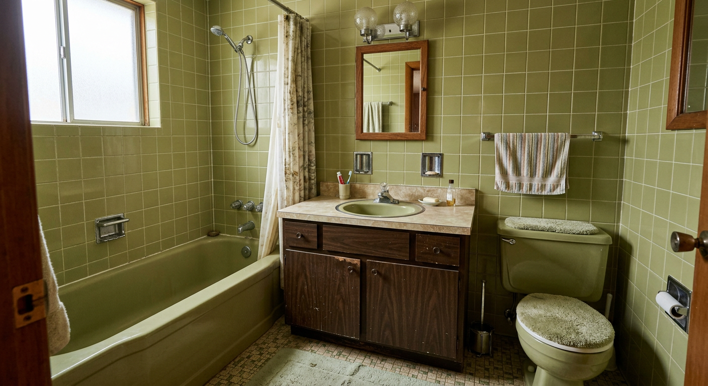 Original outdated bathroom before renovation, serving as the input for Nano-Banana Image AI visualizer