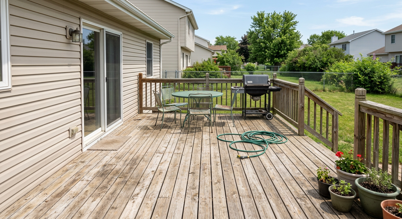Before: A standard, unoptimized residential deck lacking stylistic direction