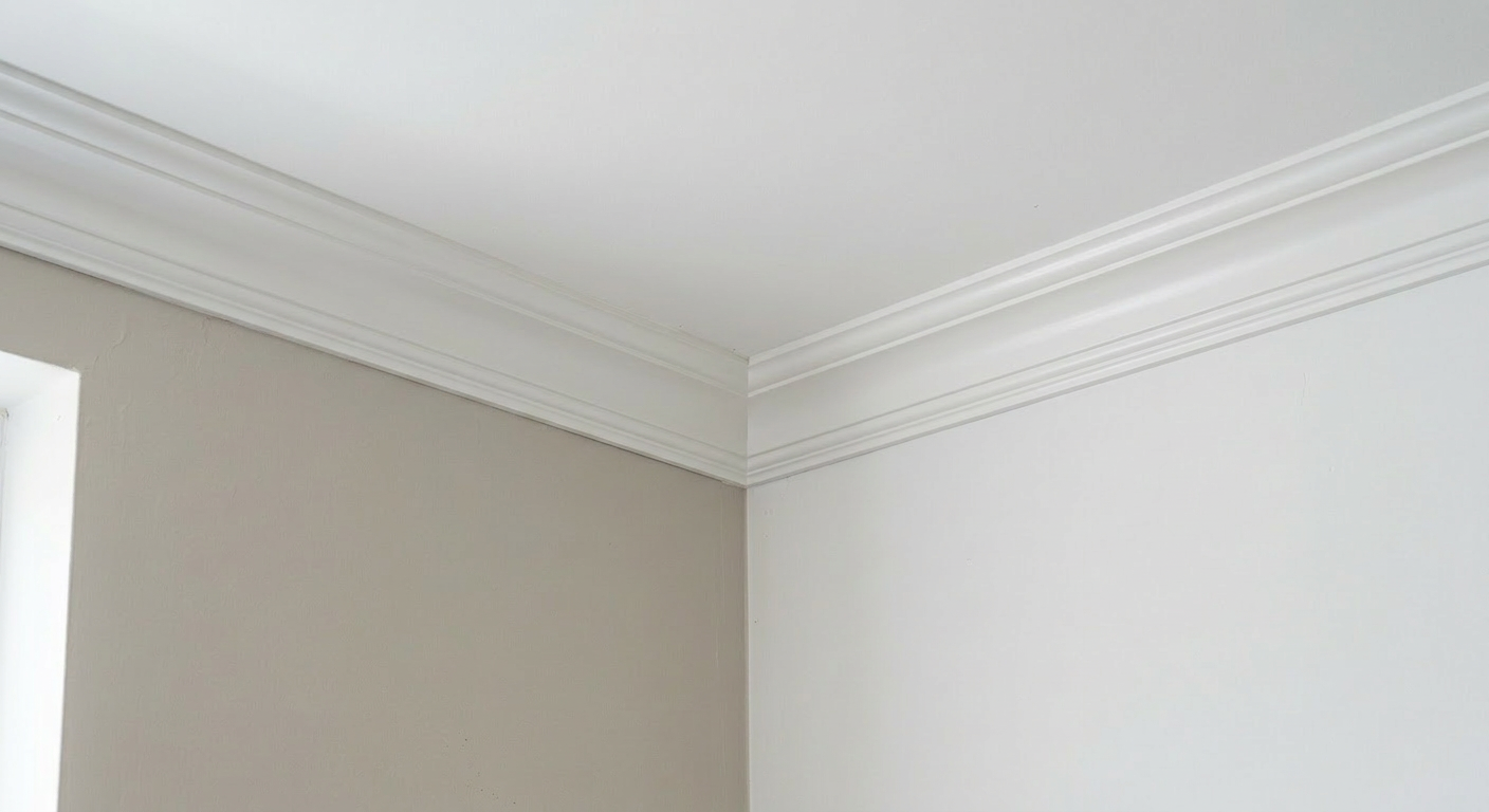 The same room enhanced with elegant, AI-generated crown molding adding perceived value