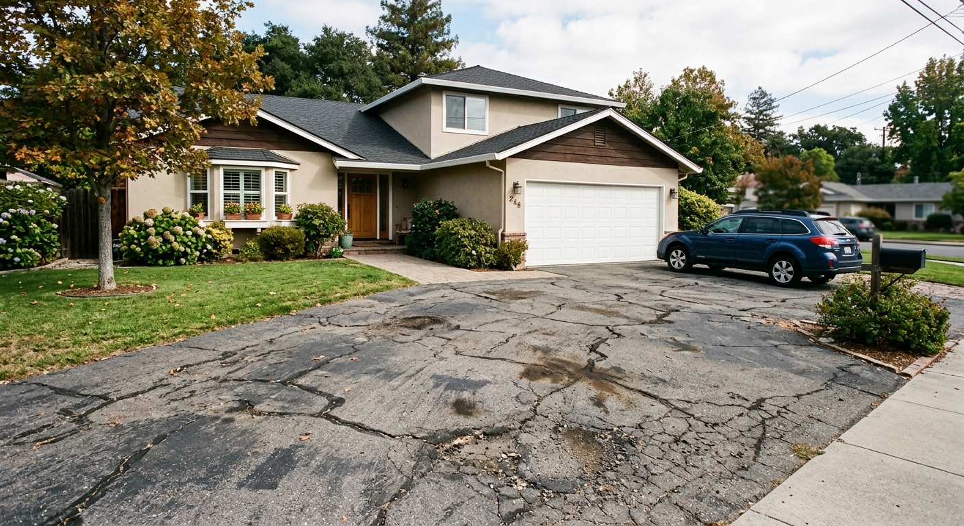 Original outdated driveway lacking curb appeal