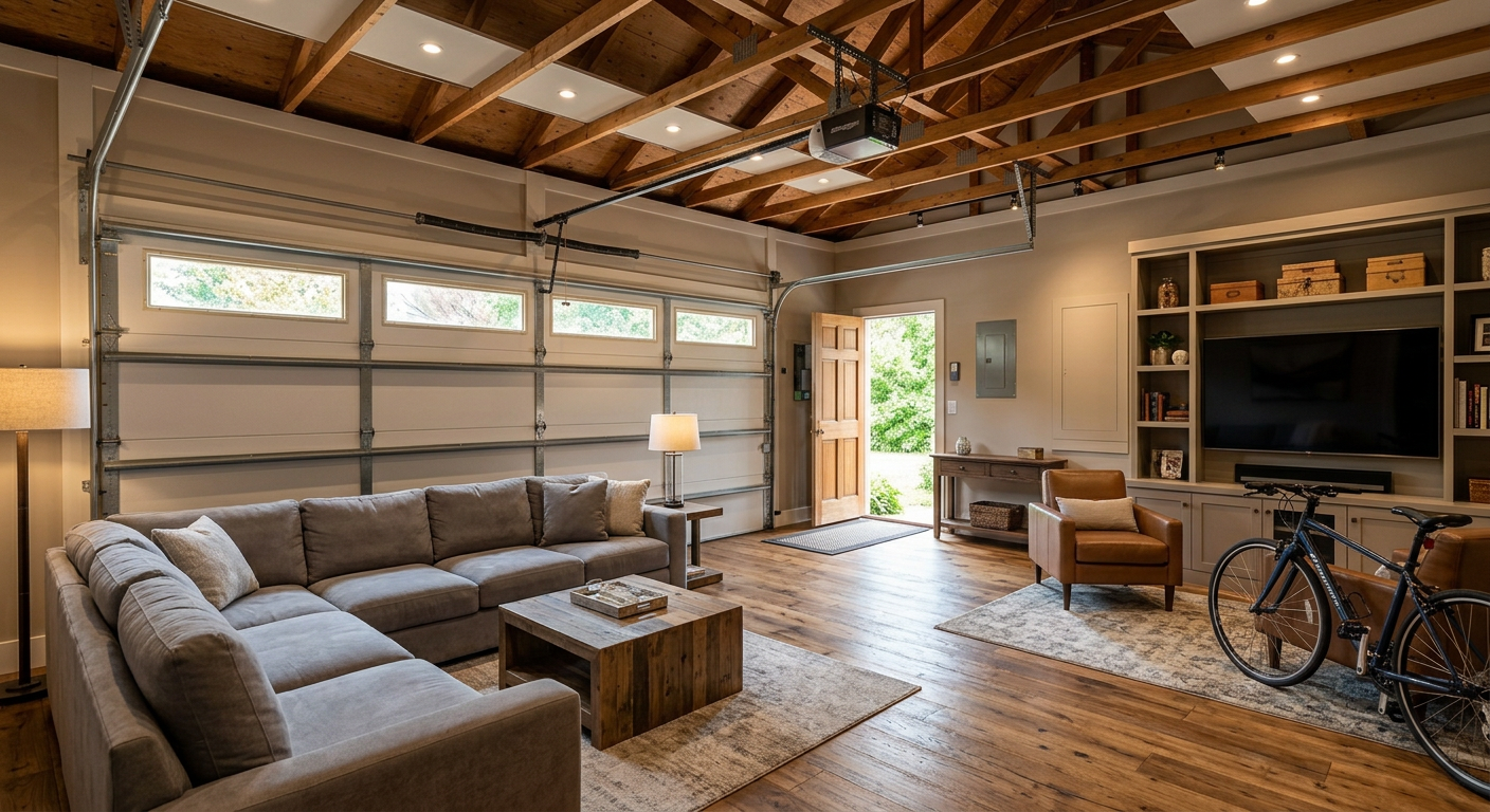 Stunning modern ADU living space generated by Nano Banana Image AI from a garage