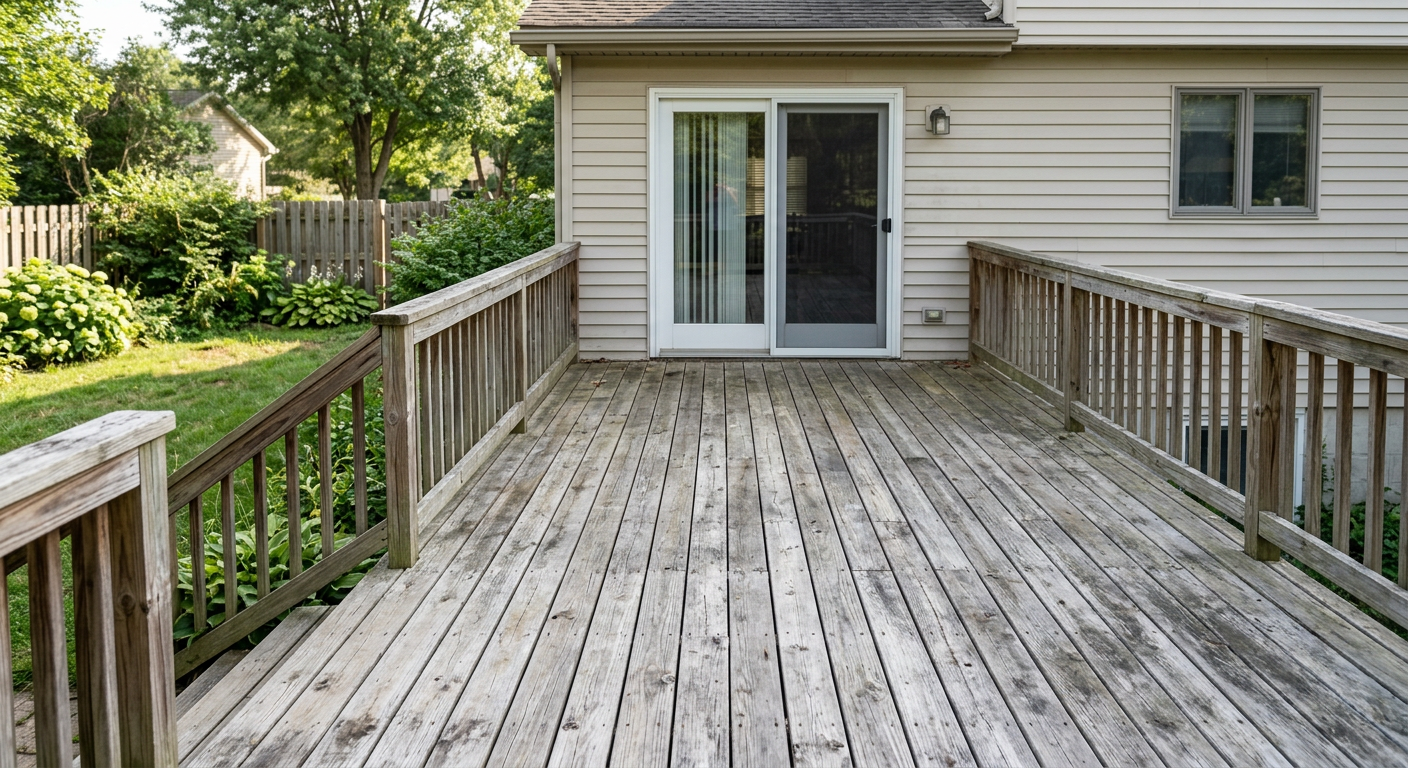 Standard traditional deck prior to industrial style remodeling