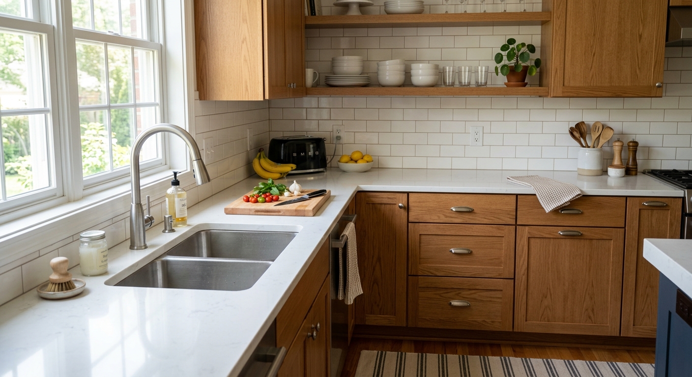 Standard kitchen design before marble countertop installation