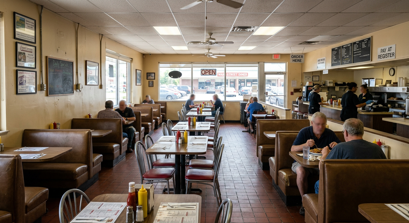 Original dull restaurant interior before AI redesign