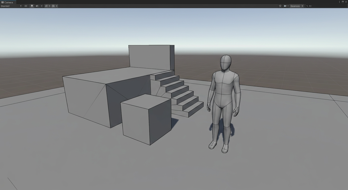 A basic sketch or early render of an NPC character before AI enhancement