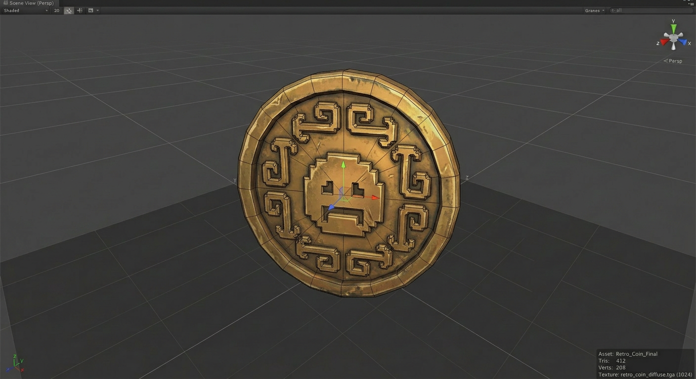 A polished, glowing, game-ready retro coin asset generated by Nano Banana Image AI