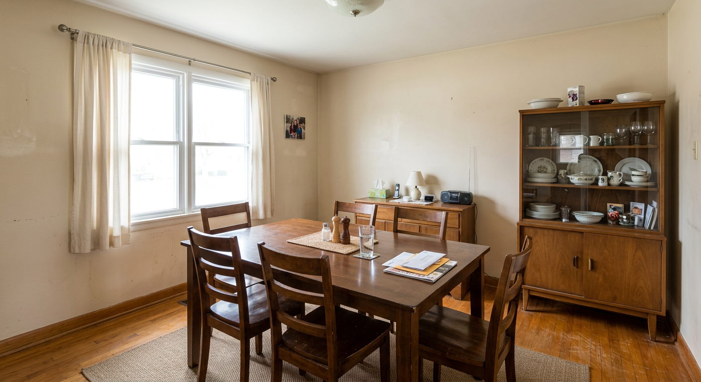 Original dining room before rustic AI redesign