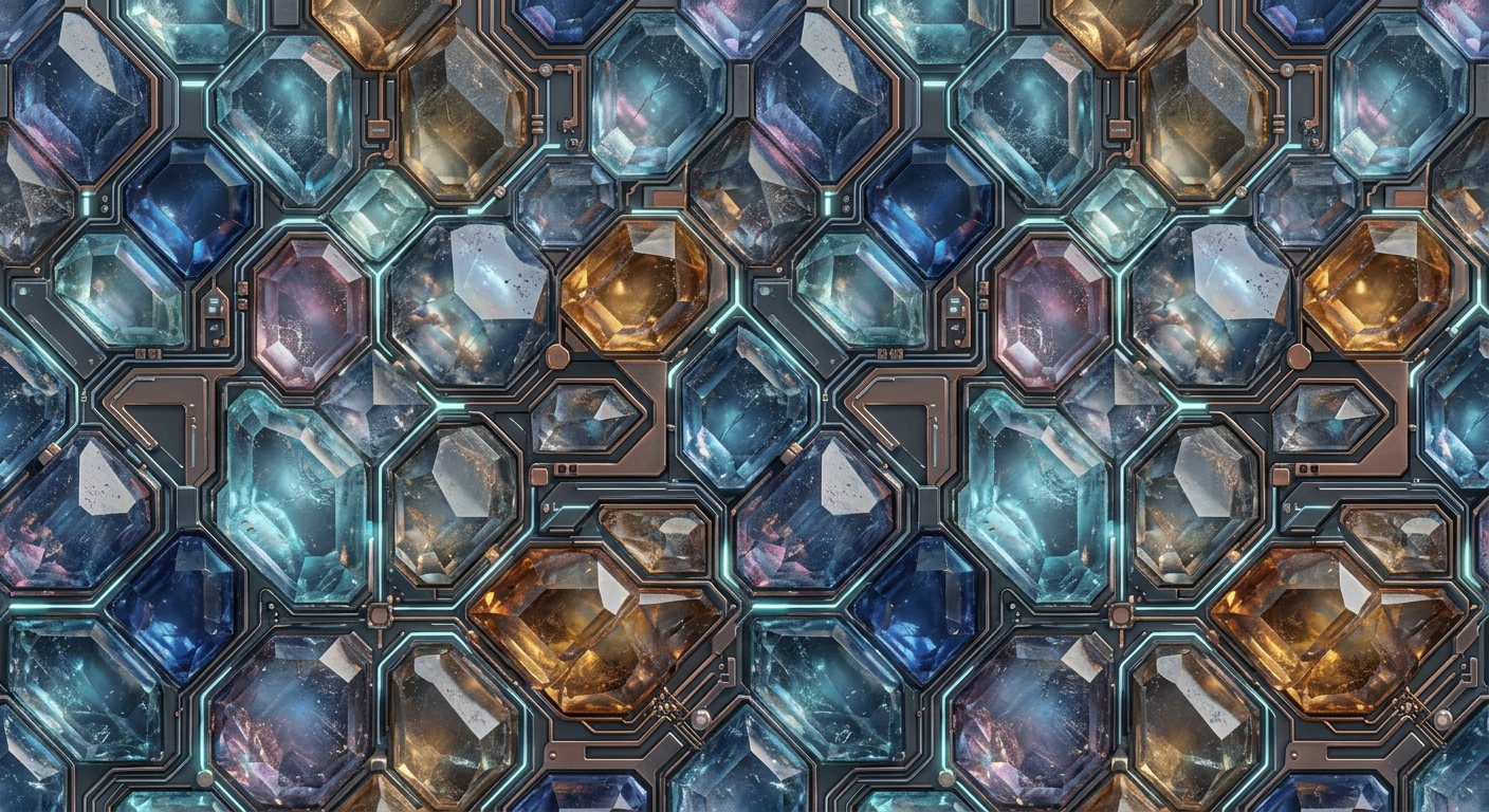 A perfectly seamless, glowing sci-fi crystal texture optimized for 3D modeling and infinite tiling
