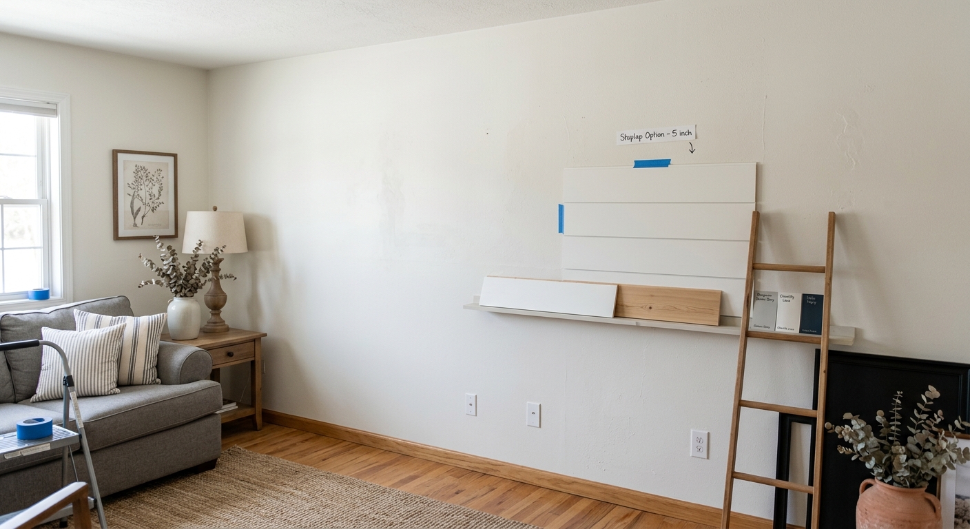 Standard blank wall before shiplap installation