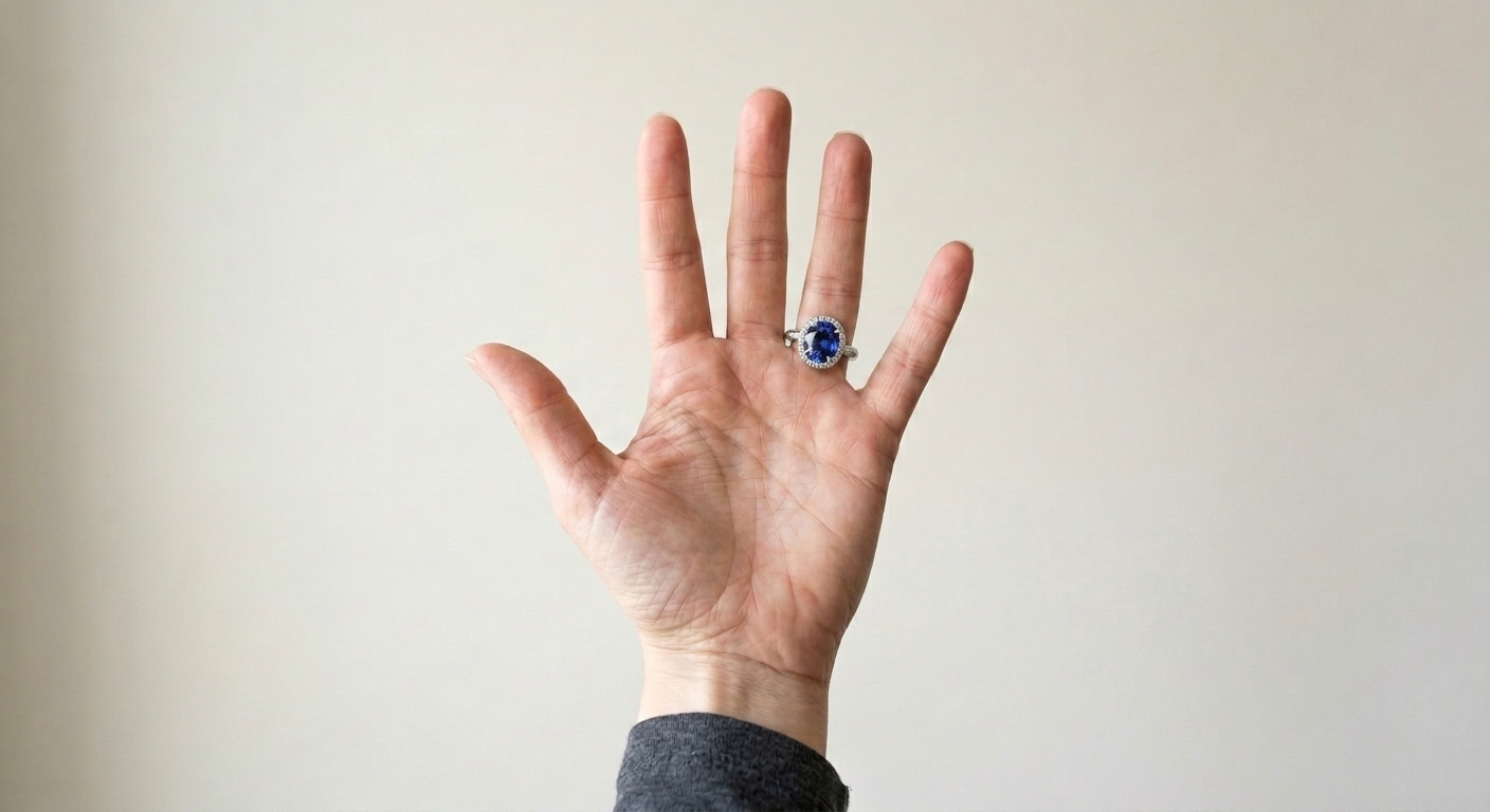 A hand beautifully modeling an engagement ring using 4fashionai virtual try-on technology