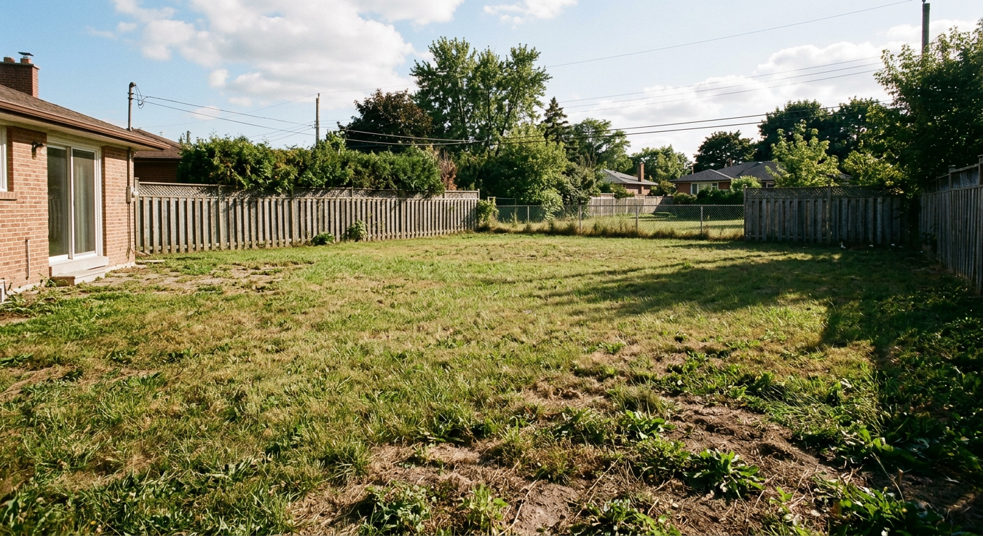 Empty barren backyard with dirt and no landscaping before p20v virtual staging