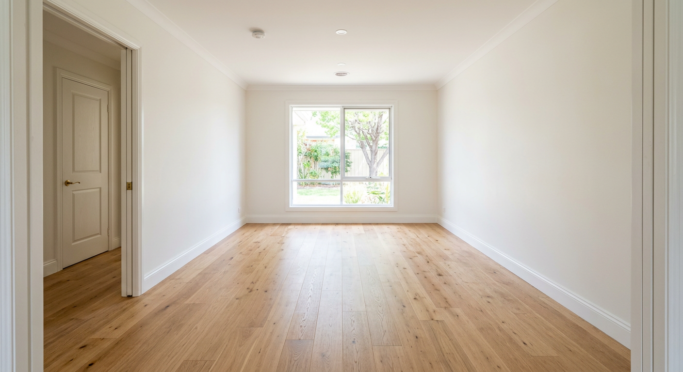 A vacant, empty dining room space lacking furniture and emotional appeal